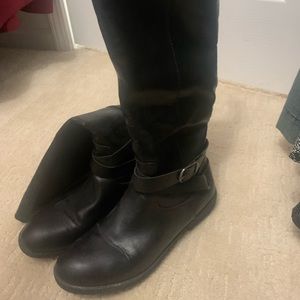 Black pleather boots - worn once 8.5 - under knee